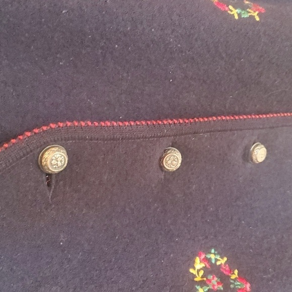 Geiger Austria Sz. 40 M L Embroidered Art 100% Boiled Navy Blue Wool Cardigan - Picture 7 of 12